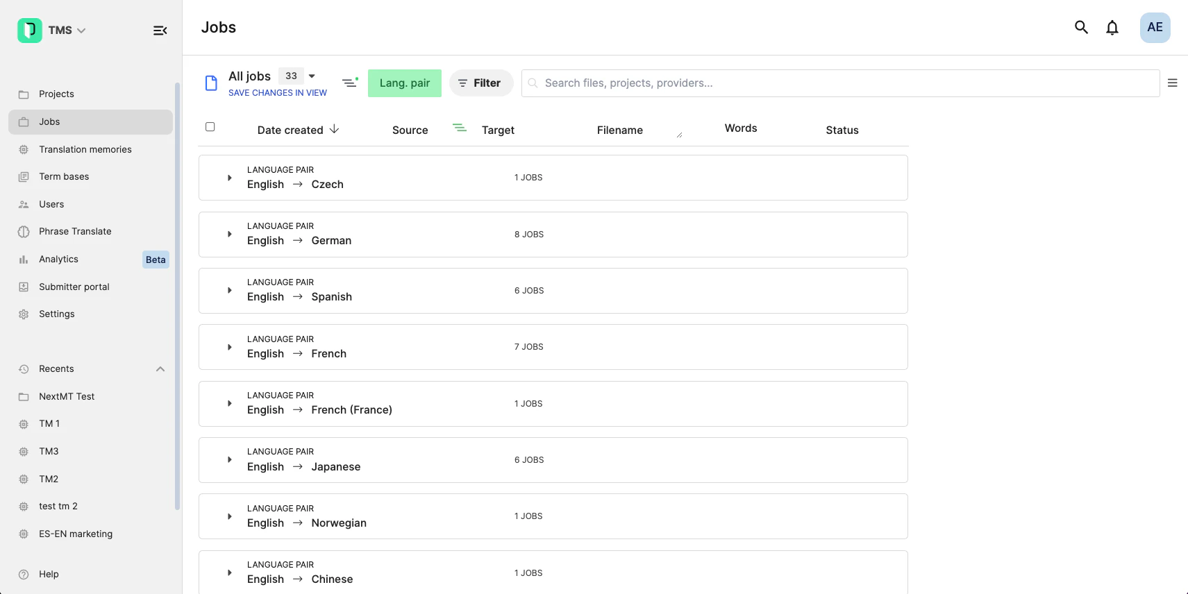 screenshot of Phrase Localization Platform